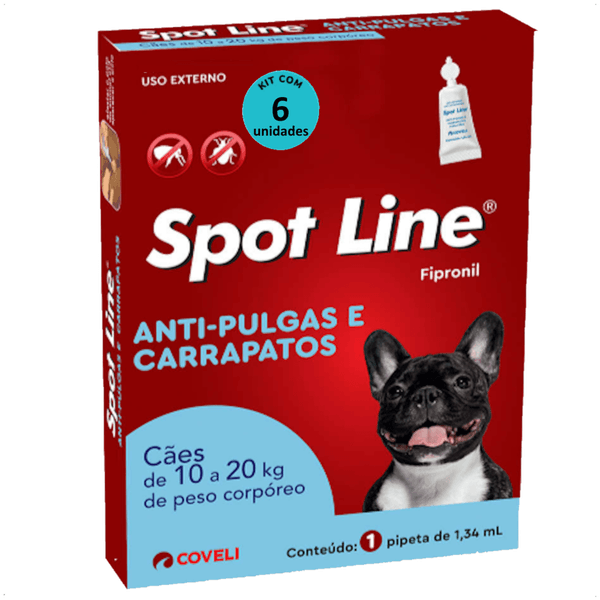 SPOT LINE ANTIPULGAS E CARRAPATOS 1,34ML PARA CÃES DE 10 A 20KG COVELI KIT COM 6